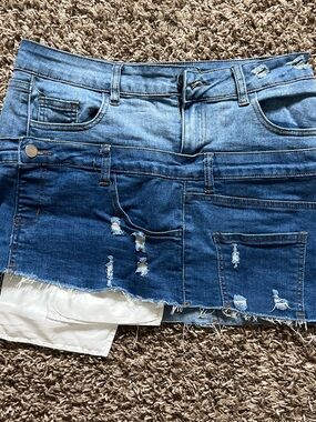 Two-Tone Distressed Denim SUPER mini Skirt